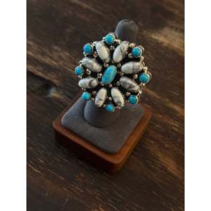 Navajo-Handmade Trendy Sterling Silver Multi-Stone <b>Adjustable</b> Cluster <b>Ring</b> Turquoise Bezel One Size Fits All Perfect Gift - Product Image 4