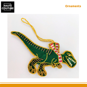 Wide Product Range Best in Supplying Top-Quality Hand Embroidered 14cms Wide Festive Hanging Ornament - Dinosaur with <b>Scarf</b> - Product Image 3