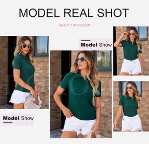 Polos para mujer Manga corta Cuello en V Verano Camisas con cuello Camiseta básica Blusas Negocios Casual Tops - Product Image 4