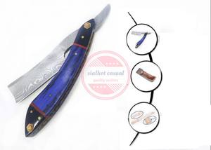 Rasoir droit de barbier en acier inoxydable Damas rasoirs à manche en bois avec étui en cuir - Product Image 5