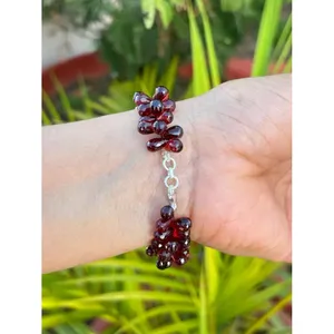 925 Silver Faceted Garnet Beads <b>Bracelet</b> Trendy Religious Geometric <b>Ball</b> Flower Bangles Opal Agate Pearl Diamond Main Gift - Product Image 4