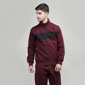 Custom Logo Eco-Friendly Men's Maroon Sportswear Suit Full Zip Two Piece <b>Black</b> Chest Panel Solid Pattern Winter Tracksuit Set - Product Image 4
