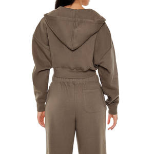 Sudadera con cremallera de gran tamaño para mujer, algodón de alta calidad, felpa francesa, transpirable, recortada, con cremallera, logotipo personalizado, bordado, estampado - Product Image 2