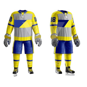 Diseño de sublimación personalizado Impresión Equipo de hockey sobre hielo Uniforme Conjuntos Absorbe la humedad Secado rápido 100% Poliéster Jerseys Camisas Rodilla - Product Image 6