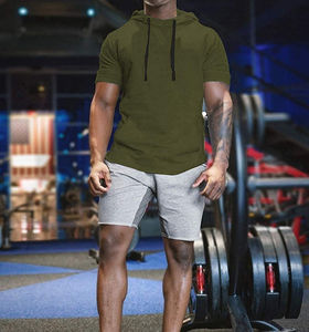 เสื้อฮู้ดสวมหัวลำลองของผู้ชายเสื้อกีฬาแขนสั้นผ้าฝ้าย100% มีฮู้ดฤดูหนาว - Product Image 3