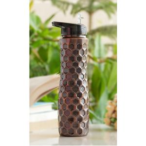 IndianArtVilla Pure Copper Antique Dark Hammered Honeycomb Design <b>Water</b> <b>Bottle</b> with Sipper Cap, 1000 ML-<b>Storage</b> & Drinking - Product Image 4