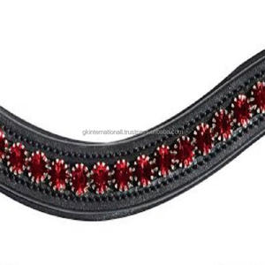 Correa de cuero negro de canal vacío con cristales redondos rojos mega Bling - Product Image 3