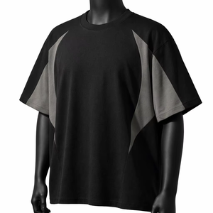Men's Black Gray Color Blocked <b>Raglan</b> Sleeve <b>T</b>-<b>Shirt</b> Oversized Fit O-Neck Casual Anti-Wrinkle Breathable Knitted 100% - Product Image 2