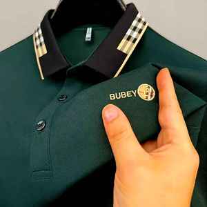 T-shirt à manches courtes en coton 100% respirant pour hommes à la mode | Top décontracté de style polo de couleur unie | Léger et doux - Product Image 6