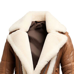 Casual Slim Fit <b>Men's</b> High Quality Fashion Solid Color Lightweight Sheepskin Leather Sherpa <b>Jacket</b> <b>Fur</b> Trim Breathable Windproof - Product Image 2