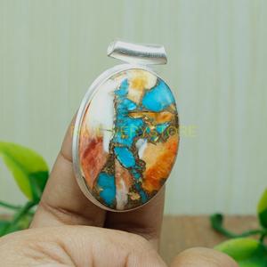 Natural <b>Large</b> Orange Spiny Oyster Turquoise <b>Pendant</b> <b>Necklace</b> 925 Sterling Silver Jewelry Unique Gift for Women - Product Image 5