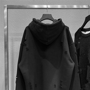 Custom Vintage Blank Pullover Unisex Ripped Hoodie Men Distressed Winter Waterproof 100% Cotton Hoodies - Product Image 4