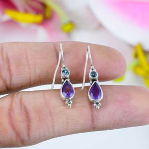 925 Sterling Silver Women's Customizable Drop <b>Dangle</b> <b>Earrings</b> New Fashion Natural Amethyst/Topaz Pear Diamond Main Stone <b>Pearl</b> - Product Image 2
