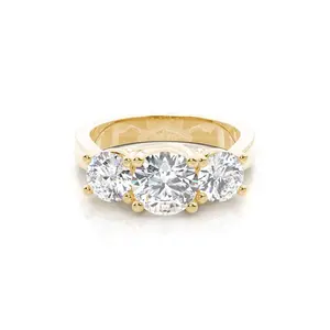 Beautiful Design 18k Gold Round Brilliant Cut Diamond Três Stone Ring Real White Diamond Ring com pérola de água doce