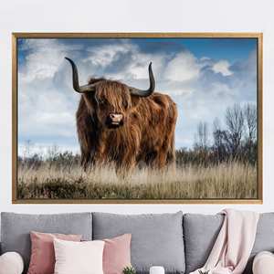 Printed Canvas: Highland Cow Art for Elegant Home Decor,1P:Gold <b>Framed</b> - Product Image 1