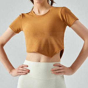 Meilleur prix Logo personnalisé T-shirt haut court pour femme Couleur personnalisée tissu de toile d'été - Product Image 6