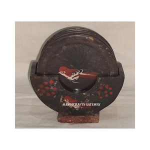 High Demanding Product Of Natural Soapstone Round Shape Animal Design Work Tea <b>Coaster</b> <b>Set</b> For Home And Hotel Decoration Item - Product Image 3