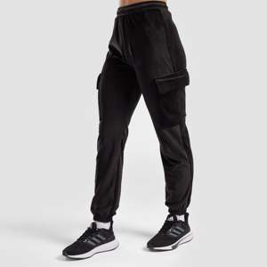 Pantalon cargo palazzo noir en velours taille haute pour femme, respirant, style décontracté et technique froissée - Product Image 3