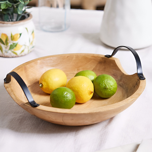 Handmade Natural <b>Wood</b> <b>Fruit</b> Salad Bowl High Quality with Unique Decorative Handles for Special Wedding Gifts Packaged in Carton - Product Image 4