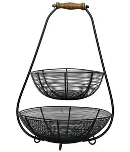 Hot Selling <b>Black</b> Metal Storage <b>Basket</b> 2-Tier <b>Wire</b> Design for Home Use for Food Fruit Vegetable Storage - Product Image 4
