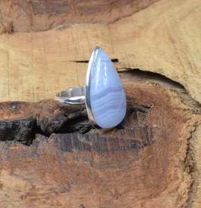 Blue Lace Agate Pear <b>Ring</b> Handmade 925 Sterling Silver Jewelry Elegant Unique Gift For Women Adjustable <b>Ring</b> - Product Image 4