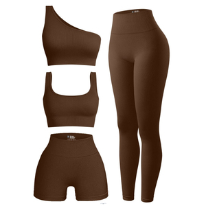 Conjunto Deportivo de Yoga de Cuatro Piezas para Mujer, Leggings Deportivos de Gimnasio de Alta Gama, Cintura Elástica, Diseño a Cuadros, Transpirable - Product Image 1