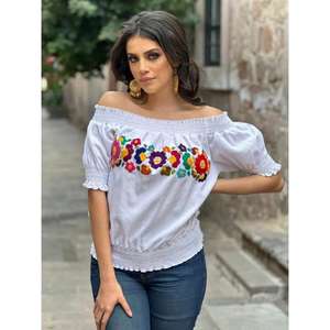 Womens Black Embroidered Off Shoulder Blouse Floral Mexican Boho <b>Top</b> Cotton Casual <b>Summer</b> <b>Ladies</b> <b>Top</b> - Product Image 4