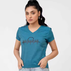 Camiseta Informal de Algodón Suave y Transpirable para Mujer, con Mangas Cortas, Cuello Redondo, Diseño Personalizable para Uso Diario - Product Image 1