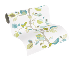 Papier peint auto-adhésif en forme d'oiseau de fabrication allemande en bleu et vert, film adhésif en feuille, panneau de 2,50 x 0,35 m pour la décoration de la cuisine - Product Image 1