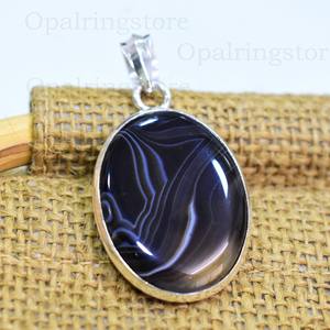 Pendentif en agate à bandes artisanales avec pierres précieuses bijoux en argent sterling 925 pendentif artisanal unique collier en pierre élégant cadeau - Product Image 6
