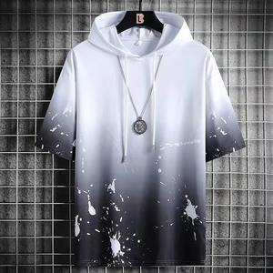 Men's Summer <b>Short</b> <b>Sleeve</b> <b>Sweatshirt</b> Casual Hip Hop Streetwear with Splash Ink Hooded Jacket for Fashion & Street Use - Product Image 4