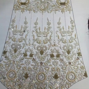 Meilleur prix 100% Polyester tissu perlé de luxe avec Zircon fait à la main fournisseur indien vêtements faisant tissé et motif de maille - Product Image 1