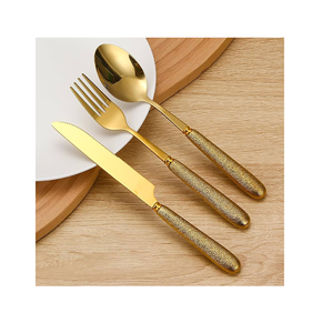 ชุดช้อนส้อมทองเหลือง5ชิ้นเครื่องใช้บนโต๊ะอาหารชุดมีดส้อมช้อนมิเรอร์ชุดเครื่องใช้บนโต๊ะอาหารกล่องของขวัญเครื่องล้างจานปลอดภัย - Product Image 4