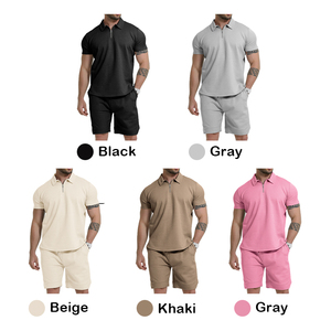 Set corto Casual con collo a cerniera 2 Psc Set <span class=keywords><strong>Polo</strong></span> da uomo completi estivi da uomo - Product Image 6