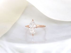 พลอยมอยส์ซาไนต์ธรรมชาติ ประดับด้วยทองคำชมพู 14k ดีไซน์เก๋ไก๋สำหรับผู้หญิงและเจ้าสาวสวย ทรงมาร์ควิส เหมาะเป็นของขวัญสำหรับสาวๆ - Product Image 5