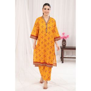 ชุดสูทผ้าลอน 2 ชิ้น สีมัสตาร์ดสำหรับผู้หญิง (แบบยังไม่เย็บติดกัน) - Product Image 5