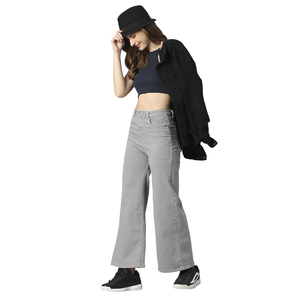 Pantalones vaqueros de talla grande para mujer con diseño personalizado superventas, pantalones vaqueros ajustados de pierna ancha y cintura media, tela tejida de Color gris lavado BD - Product Image 5