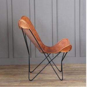 New Best Latest Design Leather and Iron Design Leather Butterfly Chair Stool Set - Product Image 3