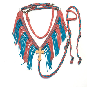 Recién llegado, juego de tachuelas de caballo de color verde azulado de frambuesa, estilo occidental, coraza de cuero inglés, Headstall, flecos, tachuelas, flecos, Collar de pecho - Product Image 1