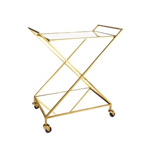 Recién llegado, carrito de servicio de 2 niveles de lujo de metal decorativo para uso doméstico en hoteles y oficinas con diseño moderno al mejor precio. - Product Image 4