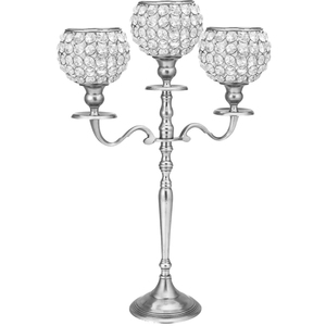 Vente chaude métal aluminium 5 bras boule de cristal support votif taille personnalisée argent fini pour mariage table décorer maisons - Product Image 5