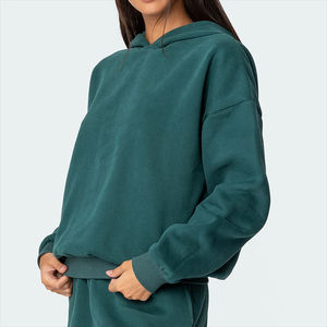 Sweat à capuche teint uni pour femmes 100% coton tenue décontracté d'hiver Logo personnalisé manches longues nouveaux hauts à la mode pour les femmes - Product Image 5