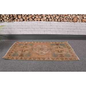 Vintage 1.4x2.8 ft Rug, Turkish Rug, <b>Brown</b> Camouflage Rug <b>Wool</b> - Product Image 1