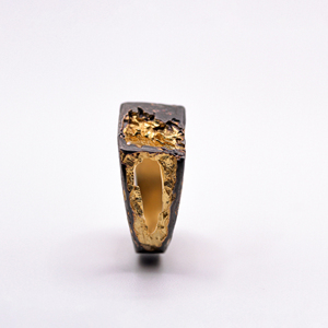 Anillo de Sello de Plata de Ley 925 Hecho a Mano con Kintsugi Dorado, Bicolor Texturizado, de Lujo, para Boda, Compromiso, Fiesta, Regalo, Hecho en Turquía - Product Image 4