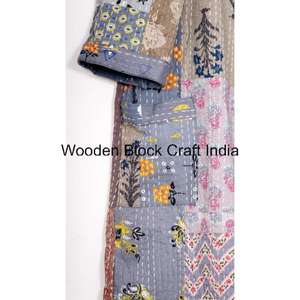 Vêtement de nuit long en coton biologique vintage pour femmes, robe kimono matelassée Kantha, fabrication artisanale, mode indienne pour les festivals, veste confortable - Product Image 3