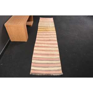 Modern Beige <b>Pink</b> <b>Wool</b> Rug 1.9 X 8.7 ft Flat Weave Turkish Patchwork Design for Living Room Decorations with Latex Backing - Product Image 1