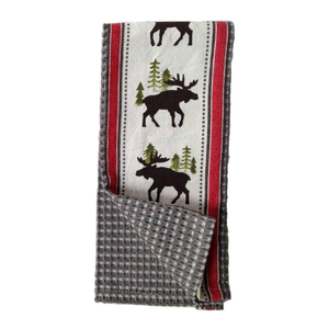 Serviettes élégantes en coton biologique 100% avec motif de rennes brodés, pour le golf, la cuisine, les fêtes et les mariages, tailles personnalisables, certificat GOTS - Product Image 1