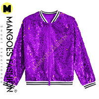 Blouson Bomber Matelassé Scintillant Violet pour Filles avec Paillettes, Fermeture Éclair, Manches Longues, en Toile Respirante, Idéal pour Hip Hop, Danse Urbaine et Fêtes