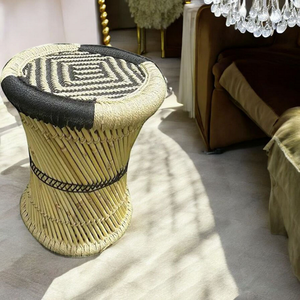 Ensemble de tabourets en canne de bambou fabriqués à la main tabourets Modha pour salon jardin Design rustique poufs polyvalents personnalisés Console en incrustation d'os - Product Image 1