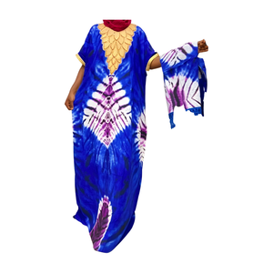 Nuevo Vestido Kaftan Tie Dye de Moda para Mujer, Manga Larga, Corte Holgado, Cuello Choker Bordado, Estilo Africano - Product Image 5